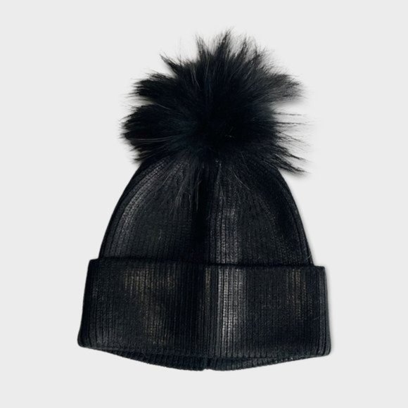 jocelyn Accessories - Jocelyn Black Metallic Fur Pom Pom Hat OS